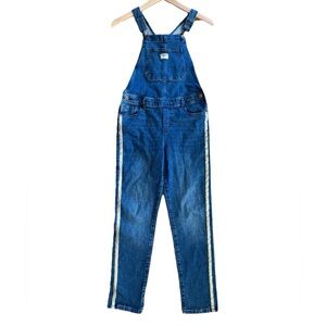 OshKosh B'Gosh Vestbak Denim Blue Jean Overalls Pants Skinny Gold Stripe Sz 14